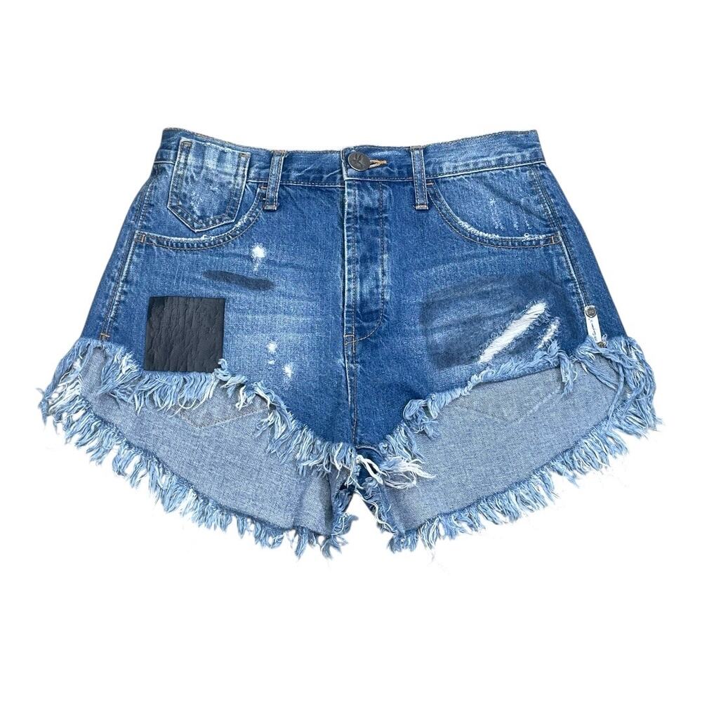 One Teaspoon Distressed Cutoff Denim Jean Shorts Size 24 Kourtney Kardashian - Picture 3 of 6